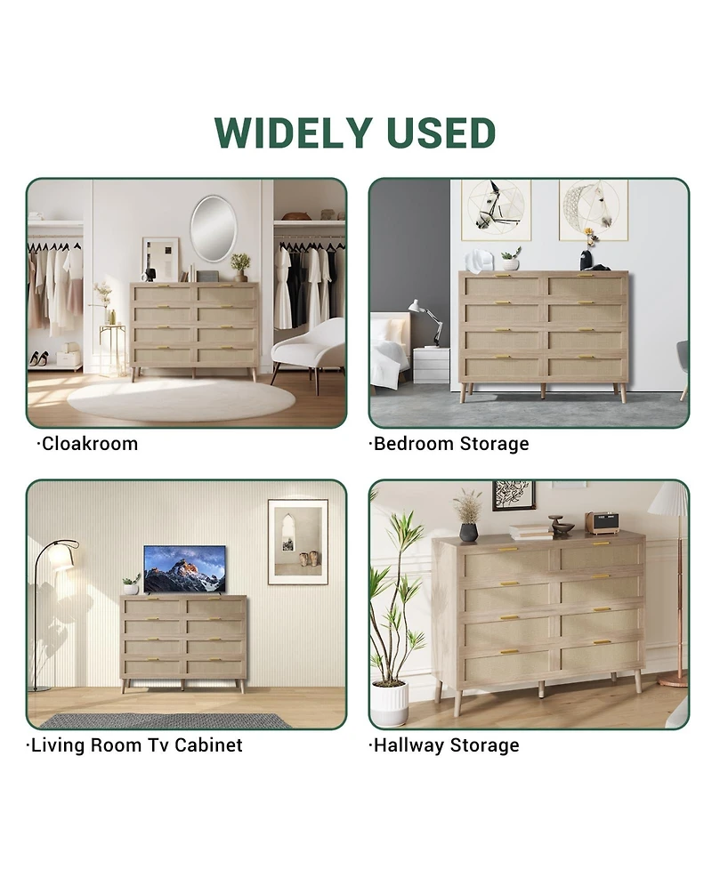 gaomon 8 Drawer Rattan Dresser