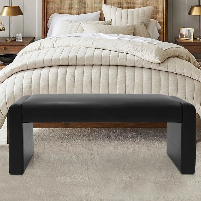 47" Faux Leather Upholstered Bedroom Waterfall Benches-Maison Boucle