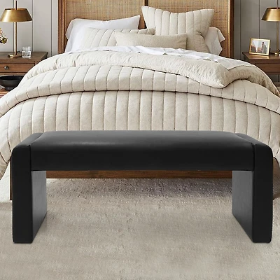 47" Faux Leather Upholstered Bedroom Waterfall Benches-Maison Boucle