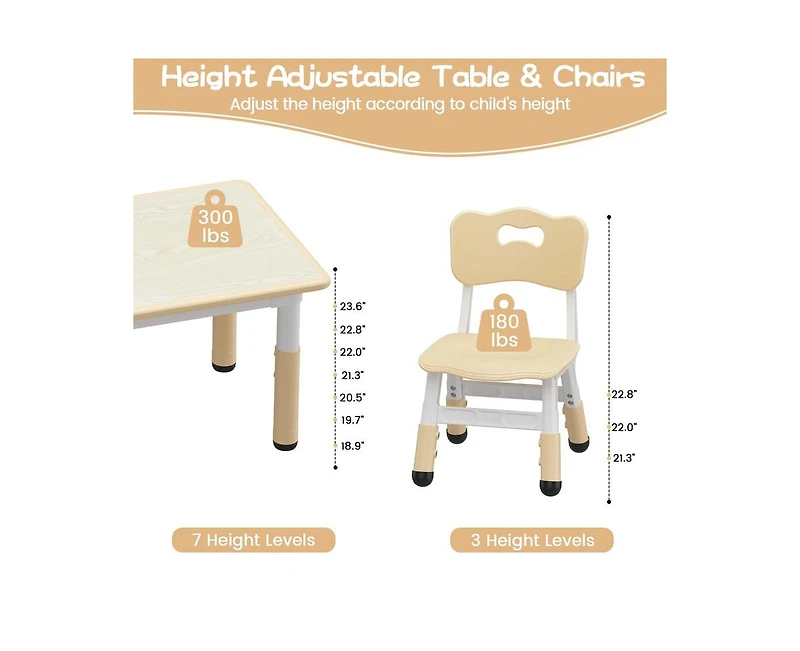 gaomon Kids Table and Chair Set, Height Adjustable Toddler Table and 4 Chairs Set for Ages 2-10, Graffiti Desktop, Non-Slip Legs, Arts & Crafts Table