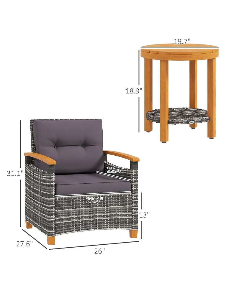 Outsunny 3 Pieces Wicker Patio Bistro Set Outdoor with Cushions,