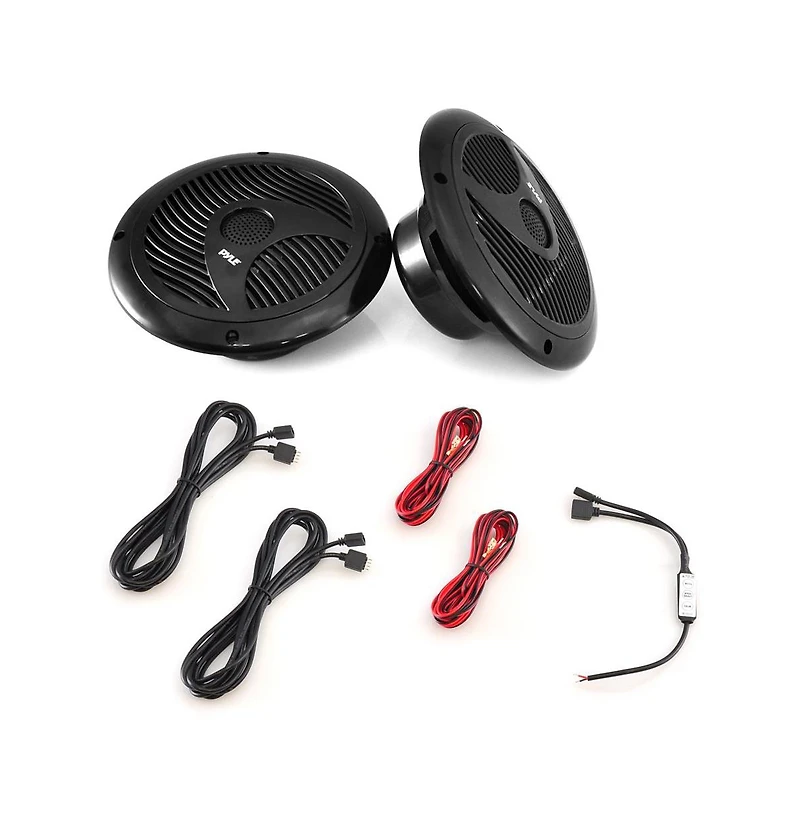 Pyle 6.5" Waterproof Marine Speakers with Led Lights - 150 Watt, Black