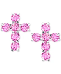 Lab Grown Sapphire Cross Stud Earrings (1 ct. t.w.) 10k White Gold (Also Grow Ruby, Pink Sapphire, & Opal)