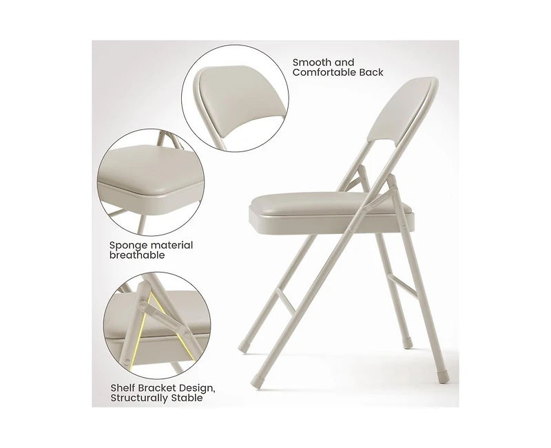 Pack Beige Folding Chairs With Padded Cushion and Back, Folding Chairs for Outside, Foldable Chairs With Metal Frame Hold Up to 350 Lbs