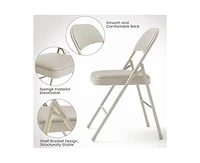 Pack Beige Folding Chairs With Padded Cushion and Back, Folding Chairs for Outside, Foldable Chairs With Metal Frame Hold Up to 350 Lbs