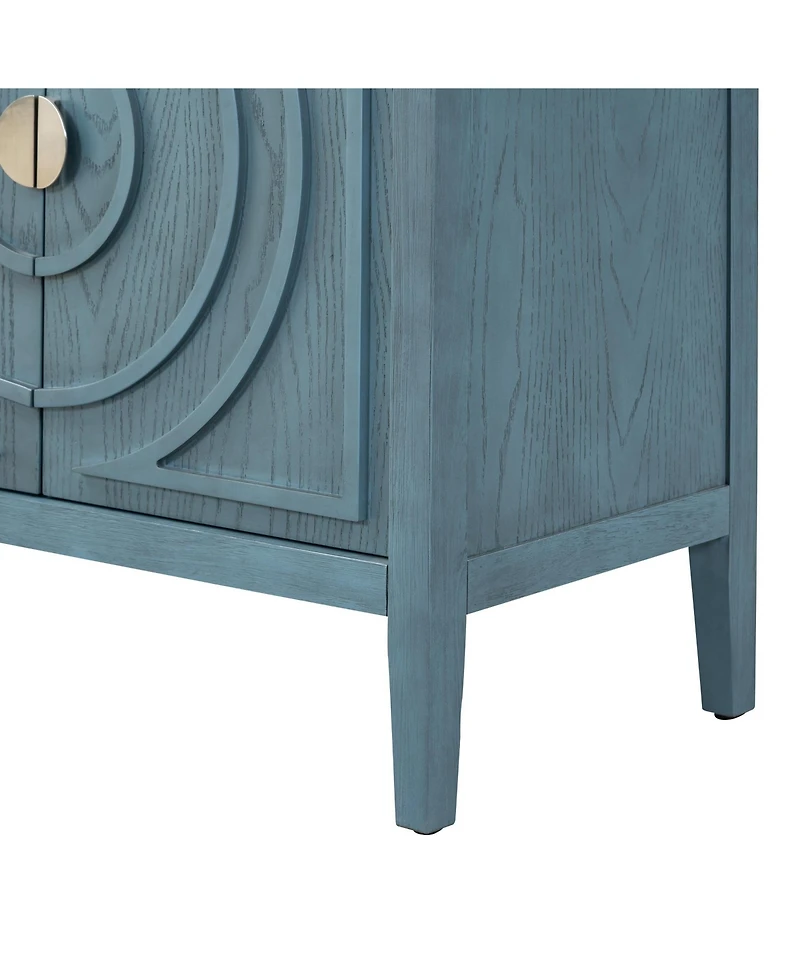 Slickblue Retro Sideboard with Circular Groove Design and Round Metal Handles for Entrance, Dining & Living Rooms