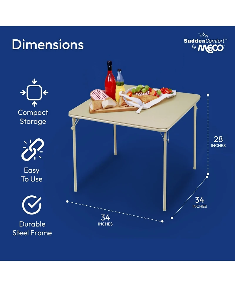 Meco Sudden Comfort 34 x 34 Inch Square Metal Folding Dining Card Table, Buff