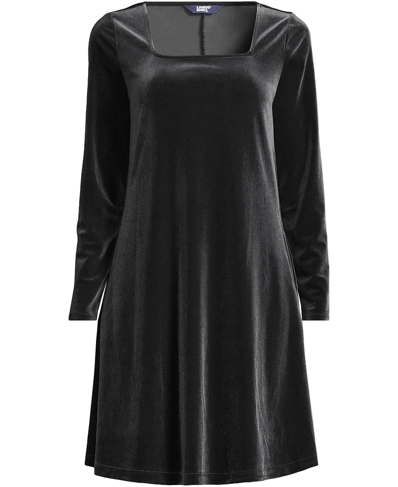 Lands' End Women's Knit Velvet Square Neck Dress