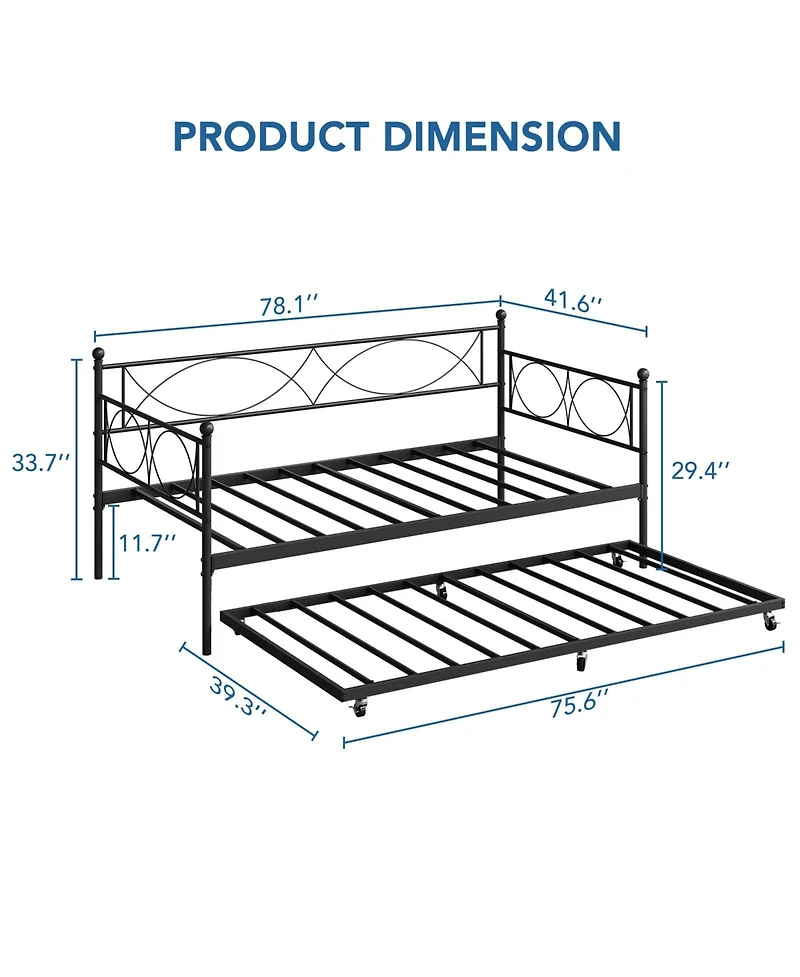 gaomon Twin Daybed with Trundle, Day Bed with Trundle Bed Twin, Twin Size Mattress Foundation