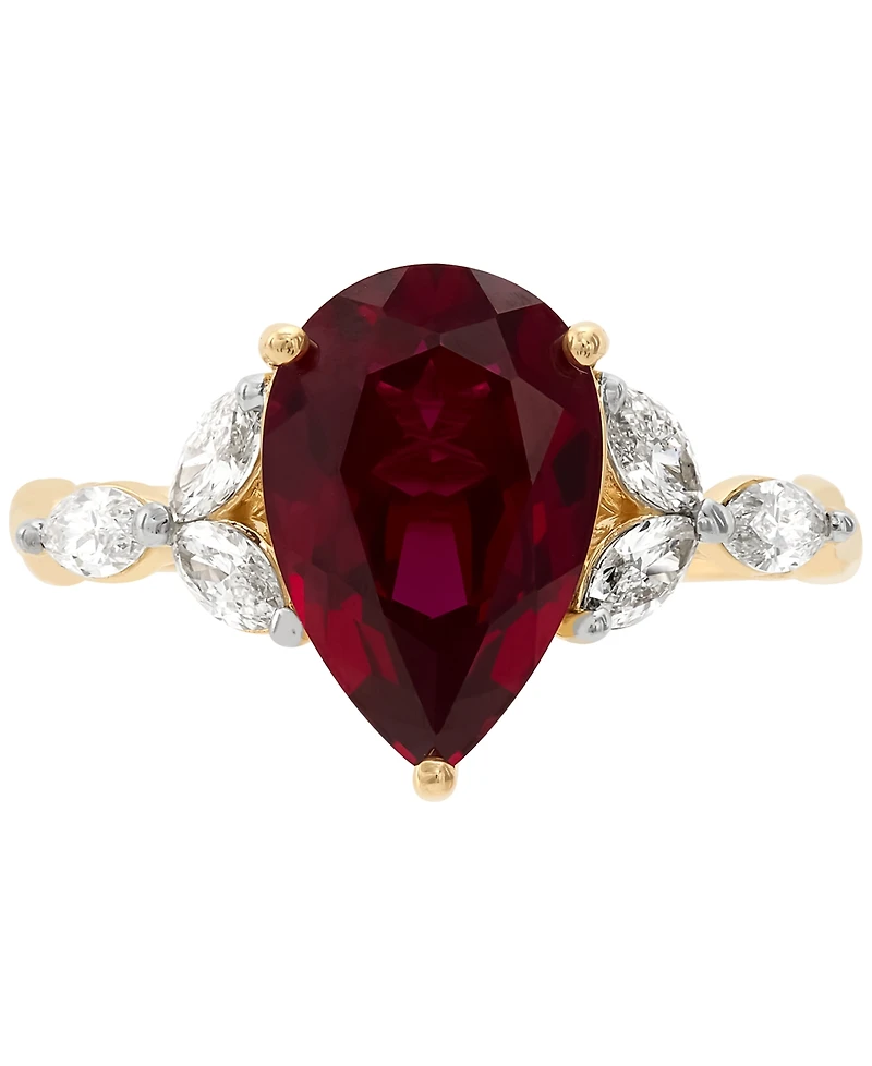 Grown With Love Lab Ruby (3-5/8 ct. t.w.) & Diamond (1/2 Pear Ring 14k Gold or White (Also Emerald La