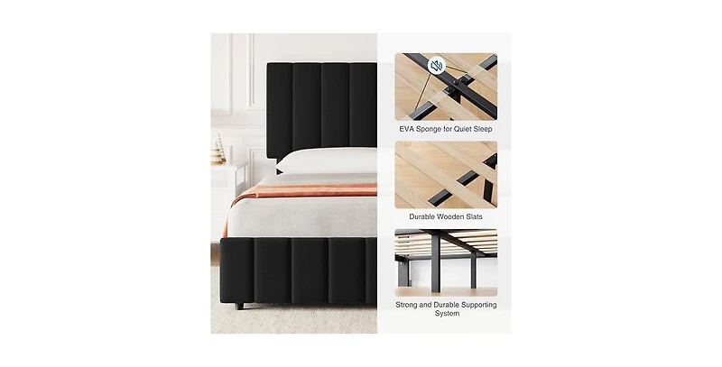 gaomon Queen Linen Upholstered Platform Bed Frame with 4 Storage Drawers