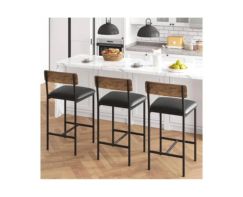 Bar Stools Set of 2, Kitchen with Footrest, 25.5 Inches Upholstered Chairs Back, 2 Counter Height Barstools for Bar, Islan