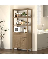 gaomon 71" Bookshelf and Bookcase with Doors, 5 Tier Tall Bookshelf Storage with Cabinet and Drawer, Modern Bookshelf Cabinet with Adjustable Shelves,