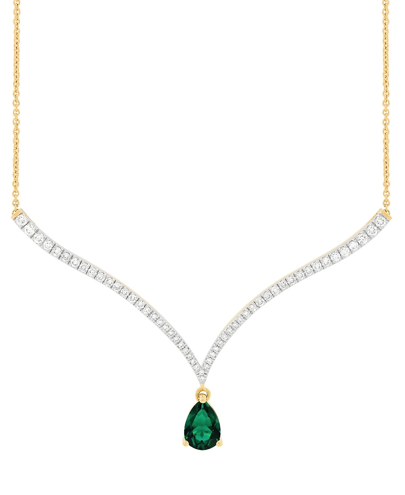 Grown With Love Emerald (1-1/2 ct. t.w.) & Lab Diamond (1 Fancy 18" Pendant Necklace 14k Gold (Also Ruby S