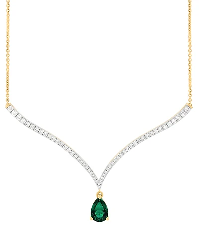 Grown With Love Emerald (1-1/2 ct. t.w.) & Lab Diamond (1 Fancy 18" Pendant Necklace 14k Gold (Also Ruby S