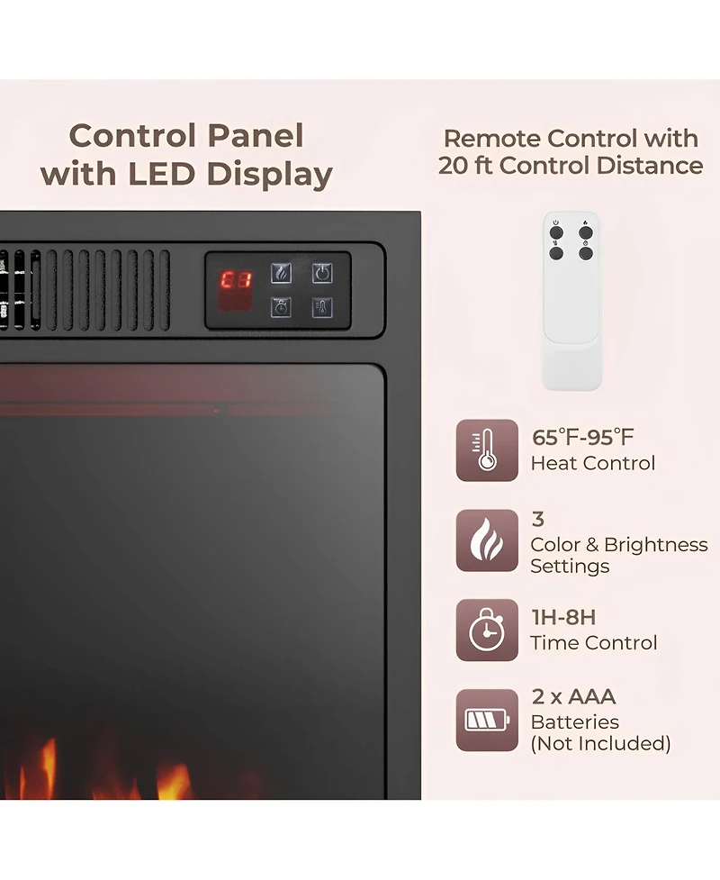 Skonyon 23 Inches 750W/1500W Electric Fireplace Heater with Alter Flame Color and Brightness