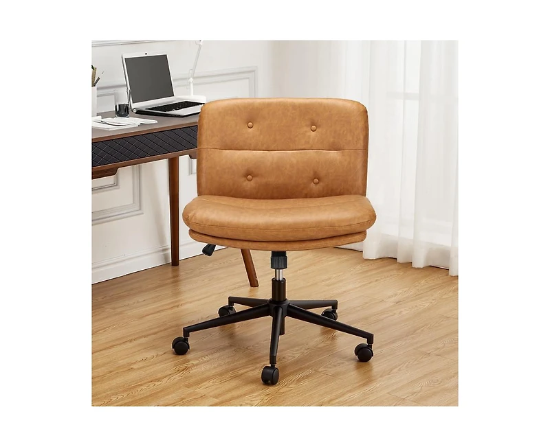 gaomon Armless Criss Cross Chair with Wheels, 360° Height Adjustable Swivel Office Chair, Wide Seat Swivel Leather Desk Chair
