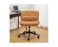 gaomon Armless Criss Cross Chair with Wheels, 360° Height Adjustable Swivel Office Chair, Wide Seat Swivel Leather Desk Chair