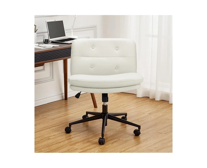 gaomon Office Chair with Wheels, Wide Seat Swivel Leather Armless Criss Cross Chair, 360° Height Adjustable Swivel Desk Chair