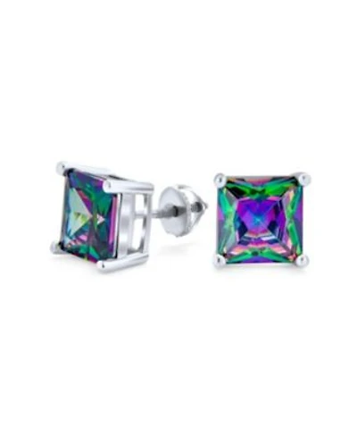 Bling Jewelry Square Black Mystic Rainbow Princess Cut Cubic Zirconia Cz Stud Earrings .925 Sterling Silver Screw Back