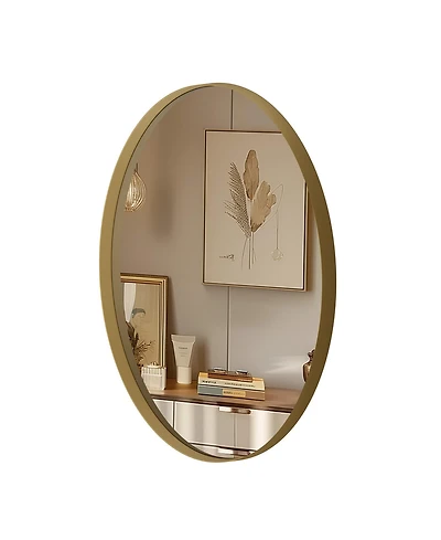 Wisfor Decorative Gold Aluminum Frame Oval Wall Mirror Living Room Accent Decor Mirror