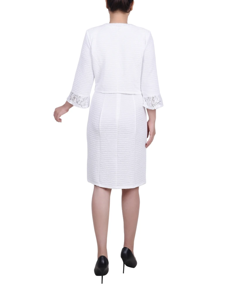 Ny Collection Petite Two Piece Novelty Knit and Lace Dress Set