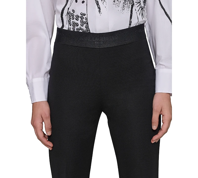 Karl Lagerfeld Paris Petite Mid-Rise Logo-Waistband Pants