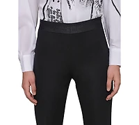 Karl Lagerfeld Paris Petite Mid-Rise Logo-Waistband Pants