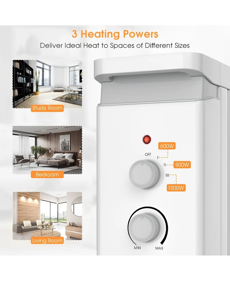 Skonyon 1500W Portable Oil Filled Radiator Heater with 3 Heat Settings-White