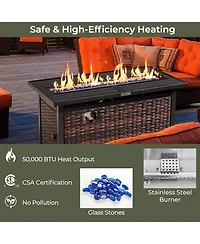 45 Inch Propane Rattan Firepit Table with Glass Stones and Protective Cover-Mixed Brown