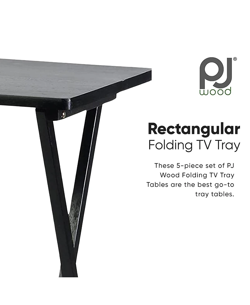 Pj Wood Folding Tv Tray Tables with Compact Storage Rack, 5 Piece Set