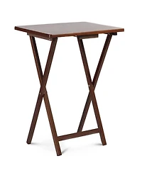 Pj Wood Folding Tv Tray Portable Living Room Snack Table, 2 Piece Set, Honey Oak