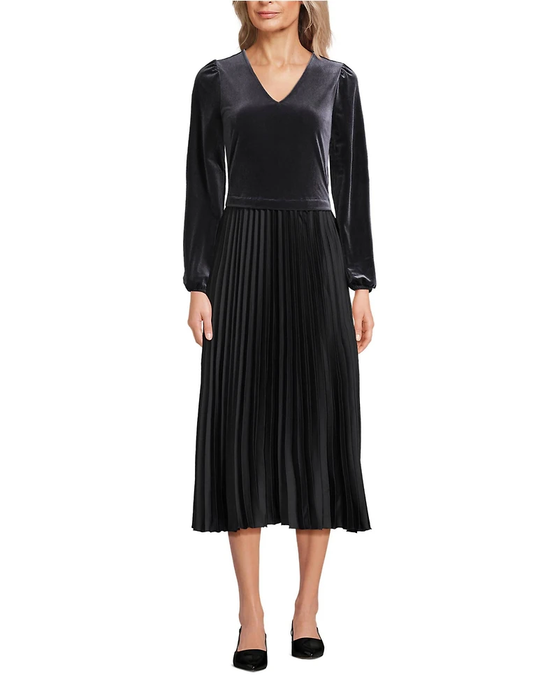 Lands' End Women's Velvet and Satin Duet Midi Dress