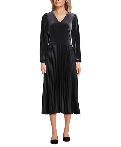 Lands' End Women's Velvet and Satin Duet Midi Dress