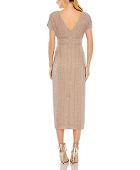 Mac Duggal Women's Beaded Cap Sleeve Column Midi Dress