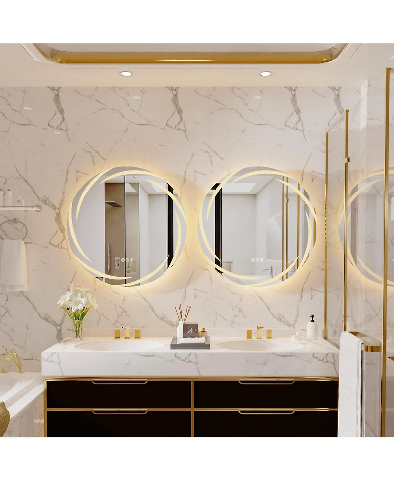 Wisfor Round Circle Lighted Bathroom Mirror Anti Fog Vanity Mirror Stepless Dimming