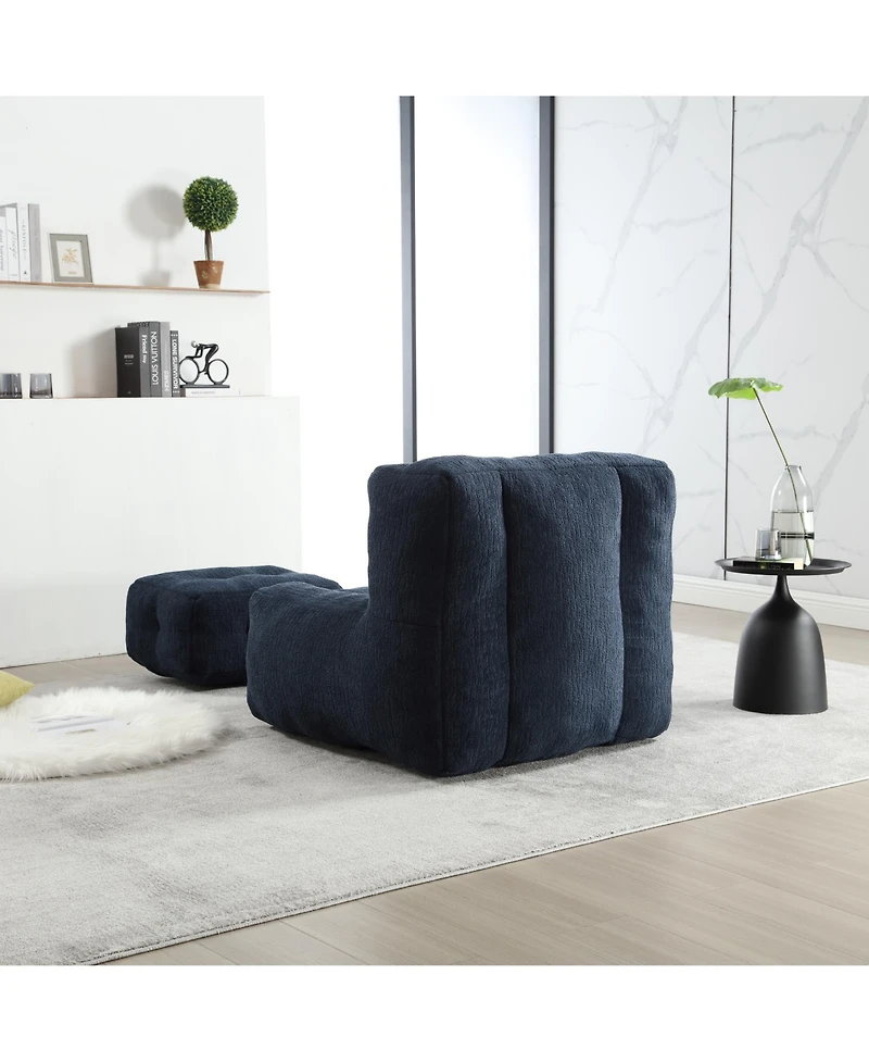 The Pop Home Fluffy Bean Bag Chair with Ottoman, Super Soft Lazy Sofa for Living Room-The