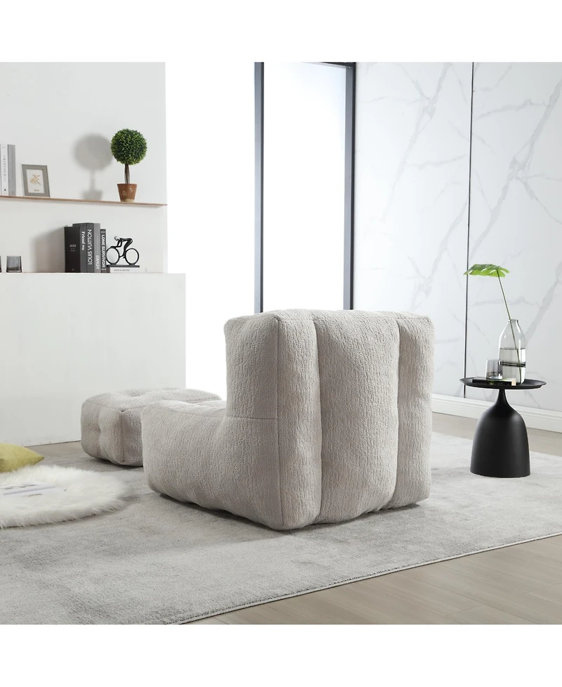 Fluffy Bean Bag Chair with Ottoman, Super Soft Lazy Sofa for Living Room-The Pop Home