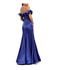 Mac Duggal Women's Satin Ruffle Off the Shoulder Mermaid Gown