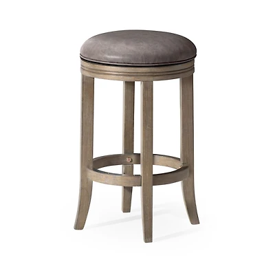 Maven Lane Eva Counter Stool, Reclaimed Oak Finish w/ Ronan Stone Leather