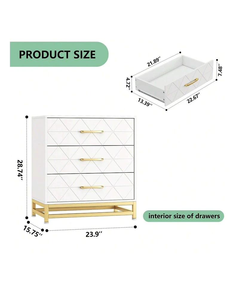 gaomon 3 Drawer Dresser, Wood Chest Drawers With Storage For Closet, Bedroom