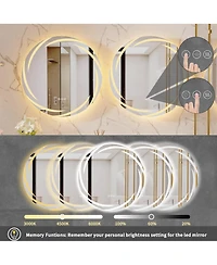 Wisfor Round Circle Lighted Bathroom Mirror Anti Fog Vanity Mirror Stepless Dimming