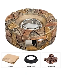Skonyon 28 Inch Propane Gas Fire Pit Outdoor 40 000 Btu Stone-Brown