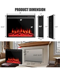 Skonyon 34 Inch Electric Fireplace Recessed with Adjustable Flames