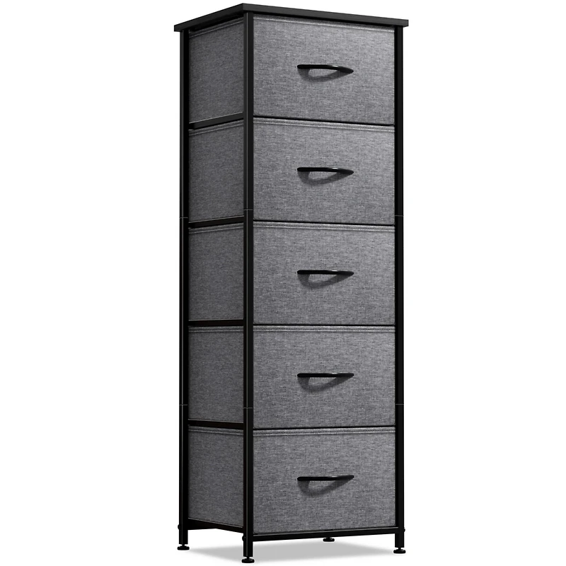 Sorbus Narrow 5 Drawers Nightstand with Steel Frame, Wood Top, Easy Pull Fabric Bins for Home, Bedroom