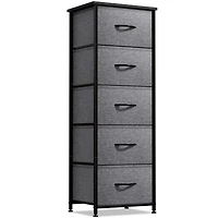 Sorbus Narrow 5 Drawers Nightstand with Steel Frame, Wood Top, Easy Pull Fabric Bins for Home, Bedroom