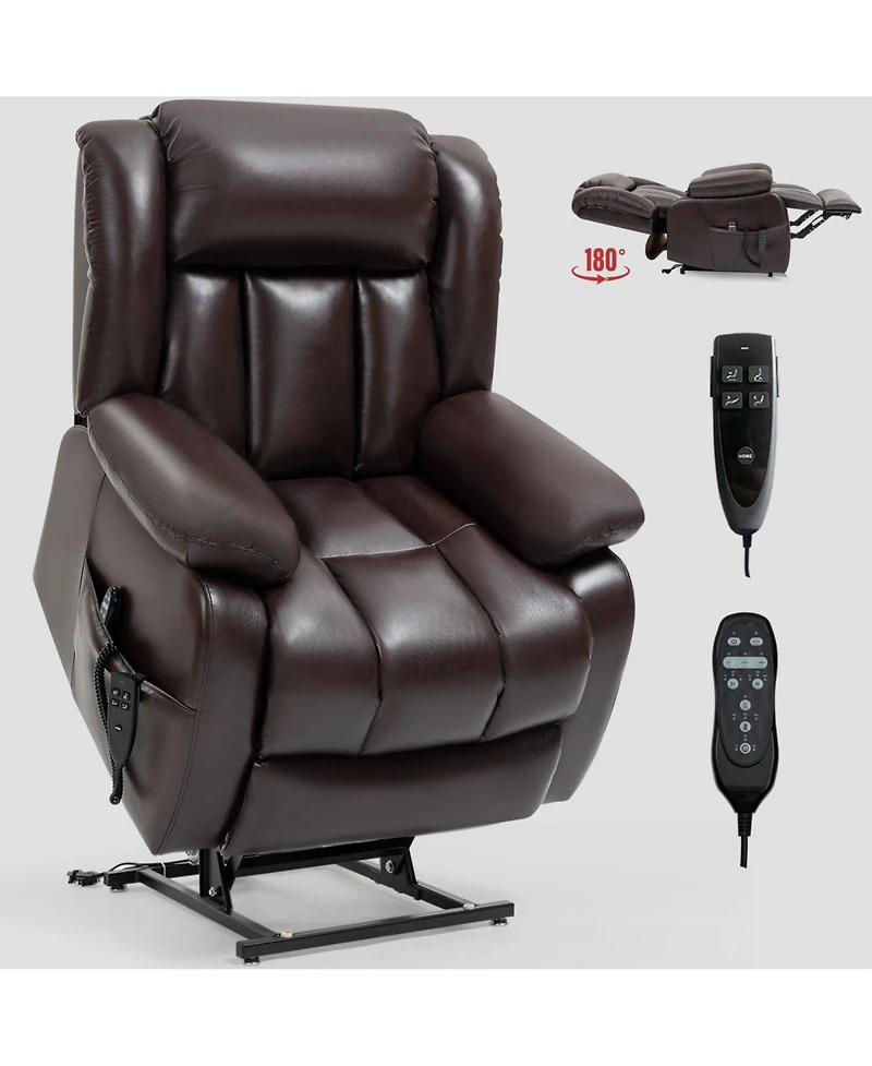Boyel Living Electric Medium Genuine Leather Power Lift Recliner Chair with 8-Point Vibration Massage and Lumbar Heating