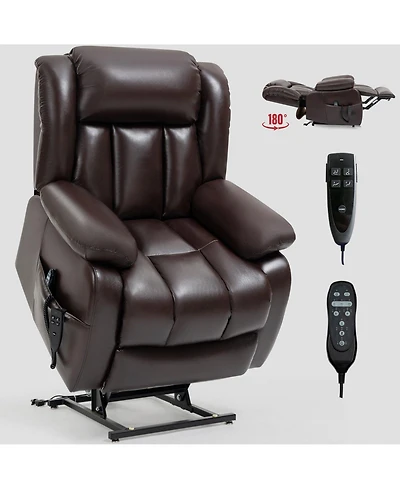 Electric Medium Genuine Leather Power Lift Recliner Chair with 8-Point Vibration Massage and Lumbar Heating