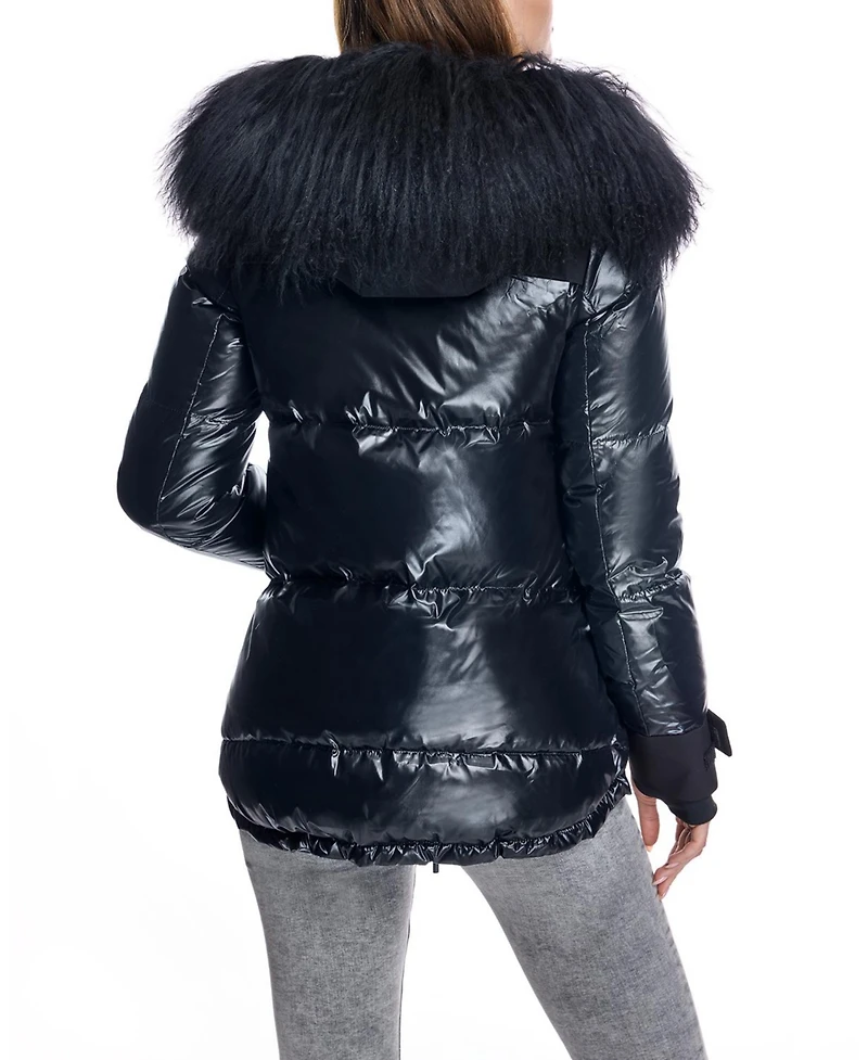 Julia & Stella by Maximilian Women's Nylon Jacket with Fur Trimmed Hood