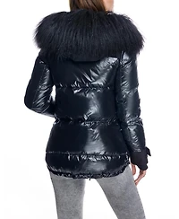 Julia & Stella by Maximilian Women's Nylon Jacket with Fur Trimmed Hood